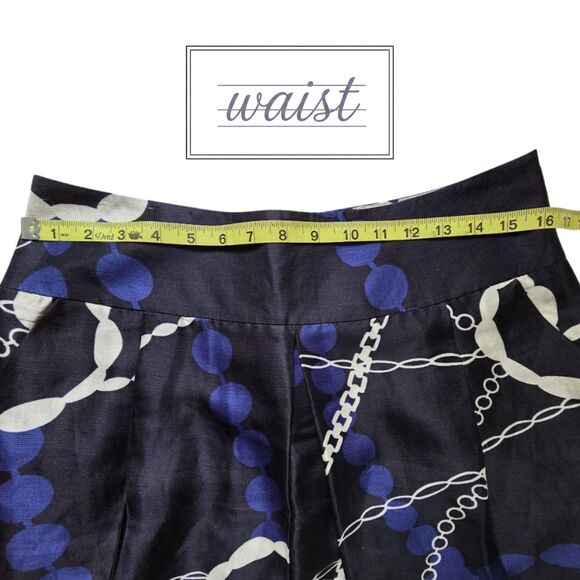 Talbots Collection Silk Linen Skirt Blue White Nautical Preppy Chain Print 8 - Picture 4 of 9